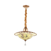 White Cut Glass LED Bowl Chandelier with Crystal Droplet - Mediterranean Suspension Pendant - This eye-catching LED Bowl Chandelier Lighting Fixture is the perfect addition to any Mediterranean inspired environment. Crafted from white cut glass